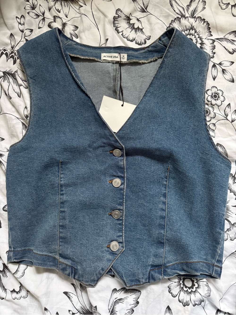 Active USA Blue Denim Button-Front Vest